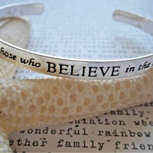 Silver Inspirational Believe Adjustable Cuff Bracelet With Gems